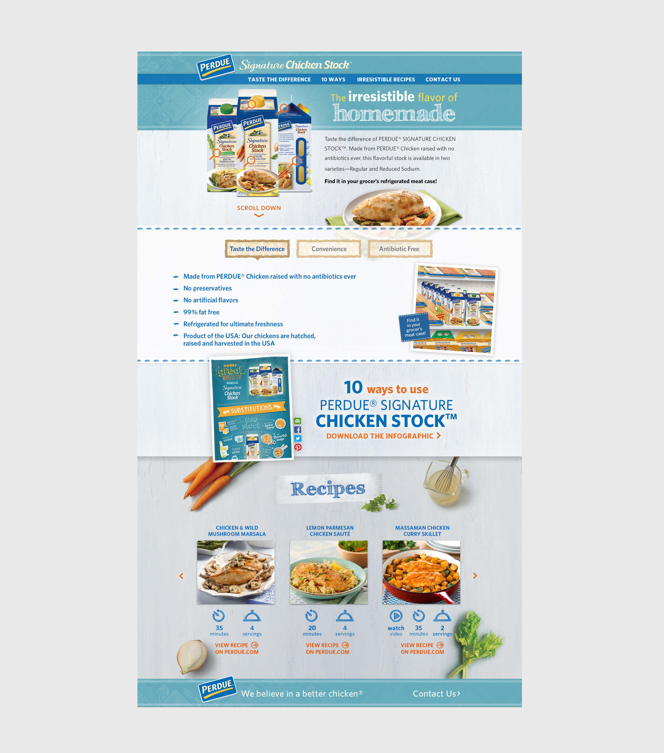 Perdue Chicken Stock home page presents all the benefits of using Perdue Signature Chicken Stock